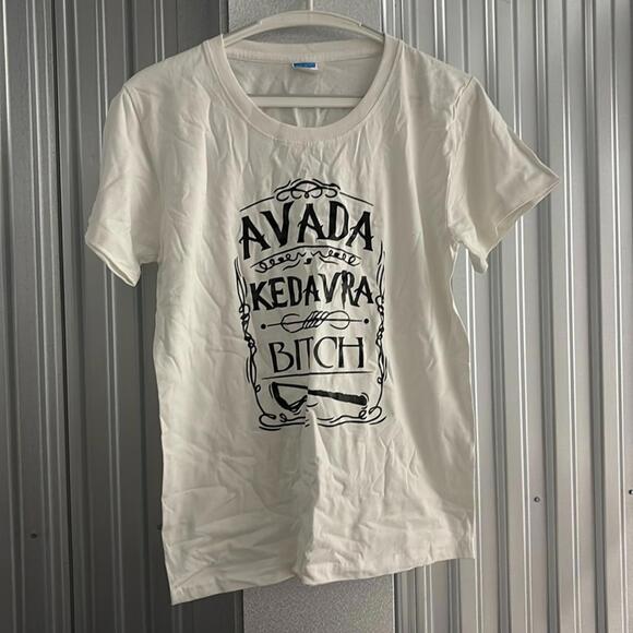 NWOT Unisex white black Harry Potter Avada Kedavra Spells Shirt Graphic - Picture 1 of 5